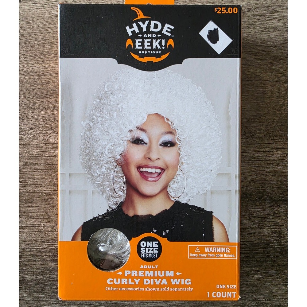Hyde and Eek Boutique Adult Premium Curly Diva Wig White Afro Disco Costume NEW
